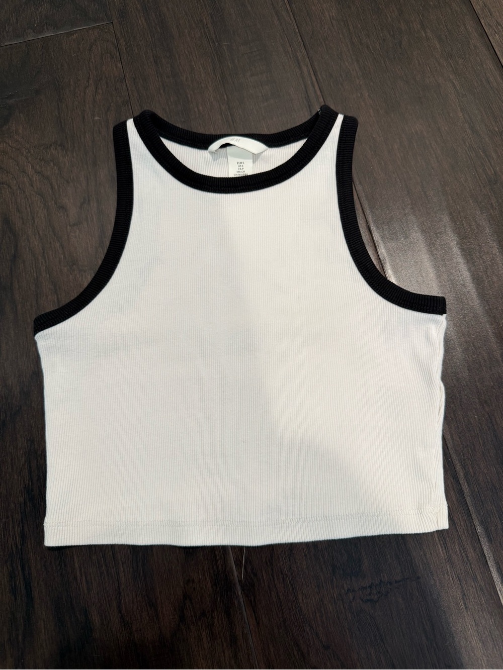 H&M White Ribbed Cropped Tank with Black Trim